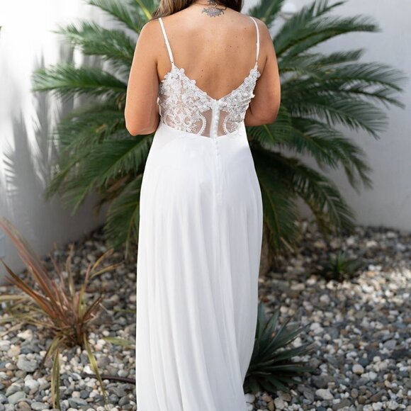 vory Lace Back Wedding Dress Simple Bridal‎ Gown Maxi NWT